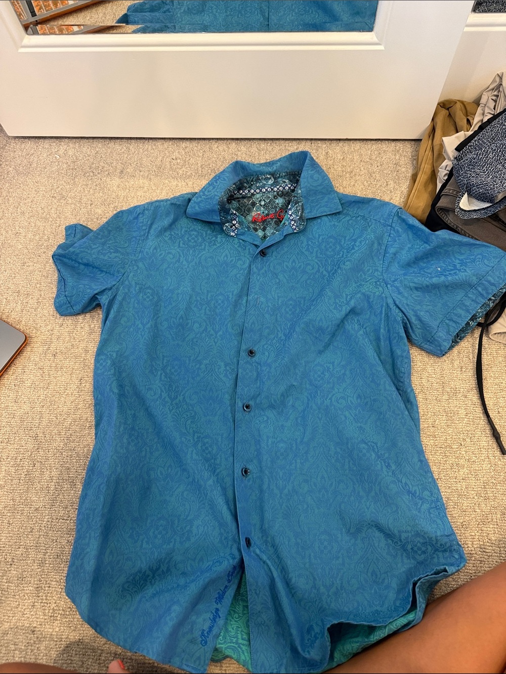 Robert Graham Teal Paisley Short-Sleeve Button-Down Shirt